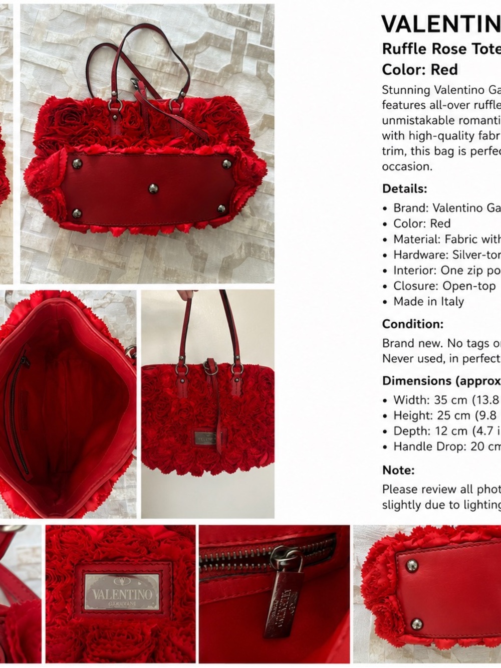 Valentino Garavani Red Ruffle Rose Tote Bag
